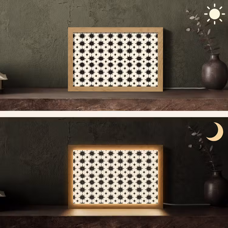 Stervormen - Geometrisch - Zwart Light Box met kabel (Tafellamp) klein 924 -sfeer3