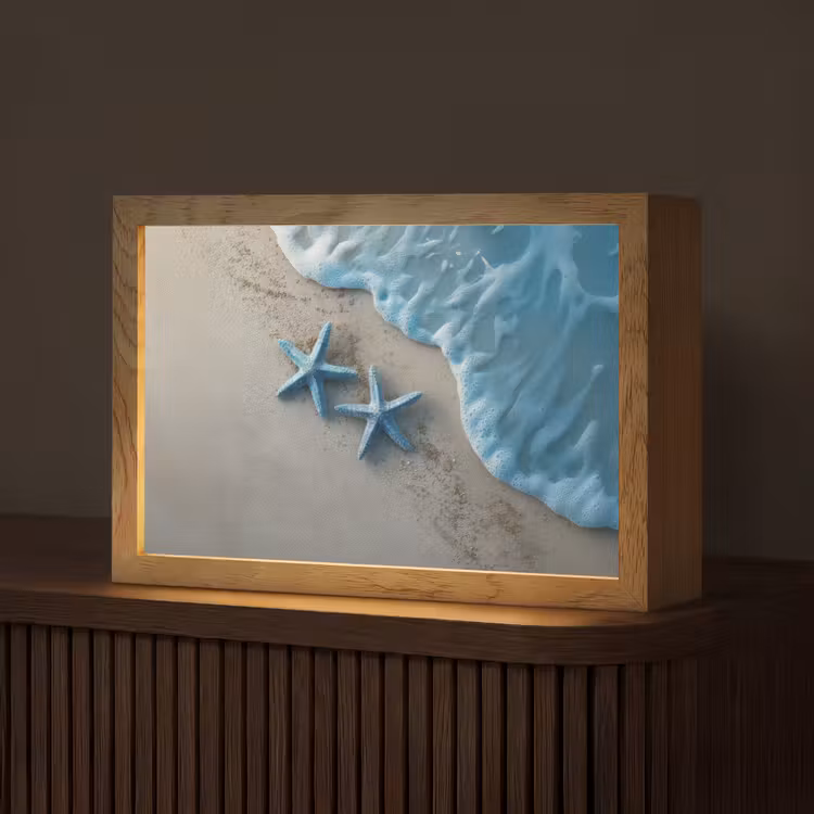 Zeesterren - Zand - Zee - Blauw Light Box met kabel (Tafellamp) klein -z3d_website