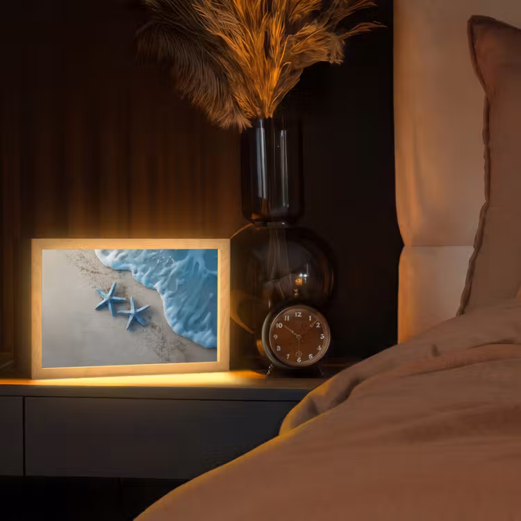 Zeesterren - Zand - Zee - Blauw Light Box met kabel (Tafellamp) klein -sfeer1