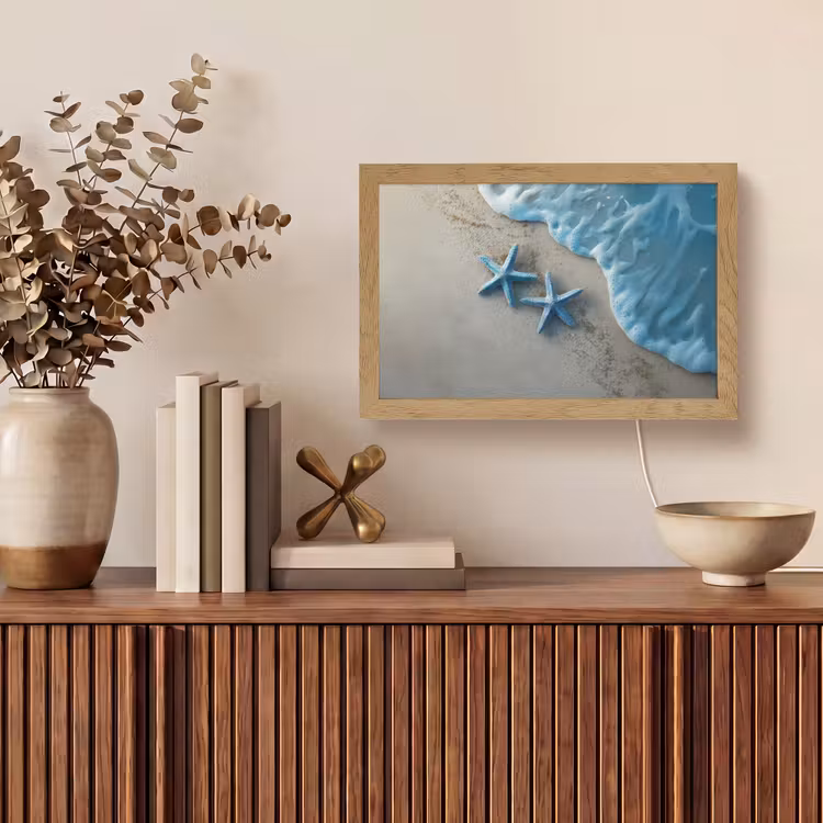 Zeesterren - Zand - Zee - Blauw Light Box met kabel (Tafellamp) klein -sfeer2