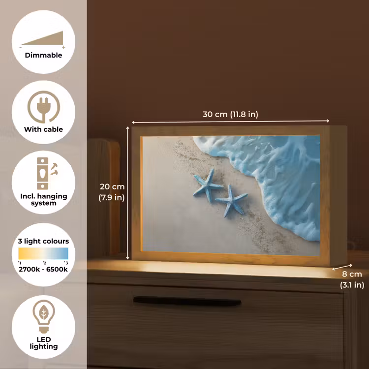 Zeesterren - Zand - Zee - Blauw Light Box met kabel (Tafellamp) klein -USP_EN