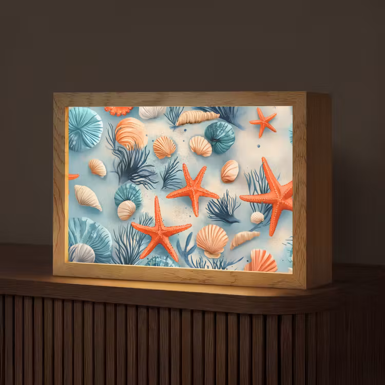 Zeesterren - Schelpen - Illustratie - Zand Light Box met kabel (Tafellamp) klein -z3d_website