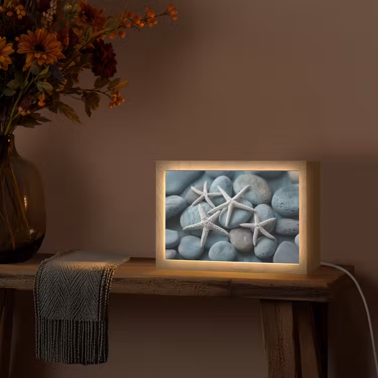 Zeesterren - Stenen - Wit Light Box met kabel (Tafellamp) klein -sfeer4