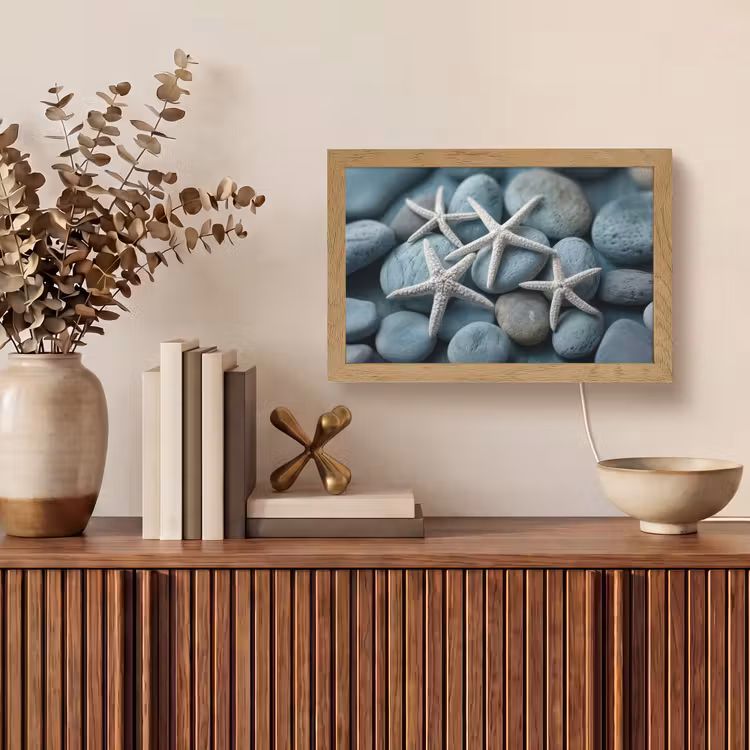 Zeesterren - Stenen - Wit Light Box met kabel (Tafellamp) klein -sfeer2