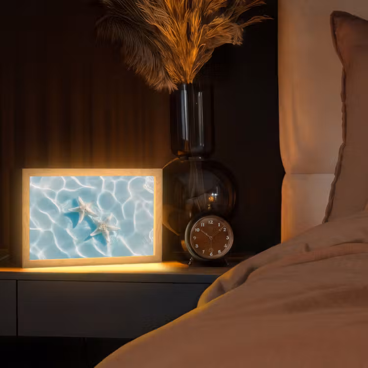 Zeesterren - Golvend water - Rustgevend Light Box met kabel (Tafellamp) klein -sfeer1