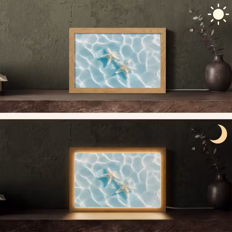 Zeesterren - Golvend water - Rustgevend Light Box met kabel (Tafellamp) klein -sfeer3
