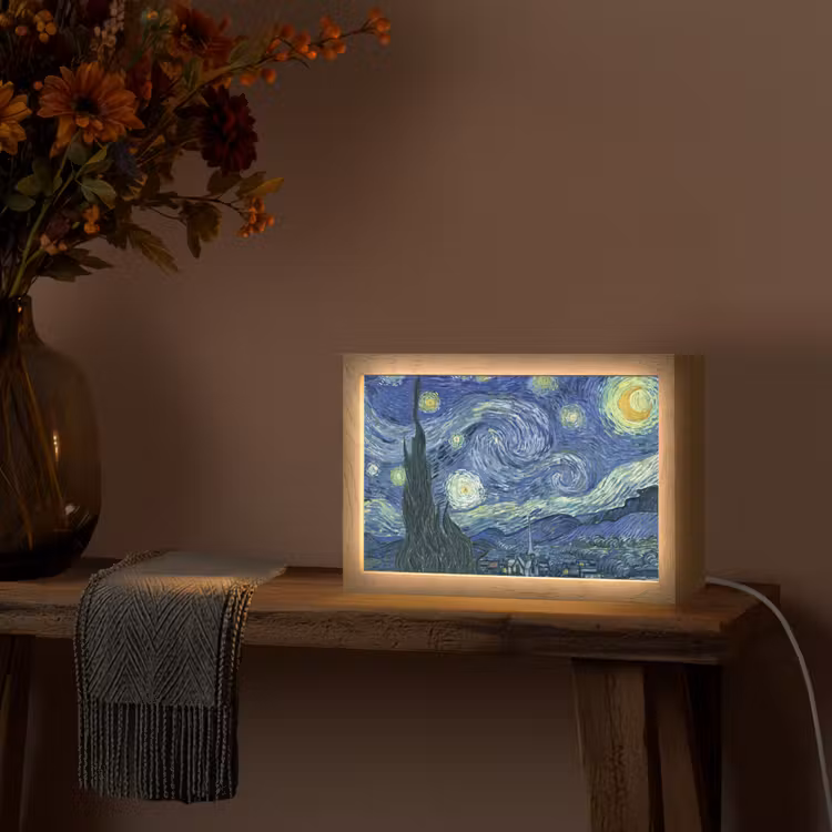 Sterrennacht - Schilderij - Oude meesters - Vincent van Gogh Light Box met kabel (Tafellamp) klein -sfeer4