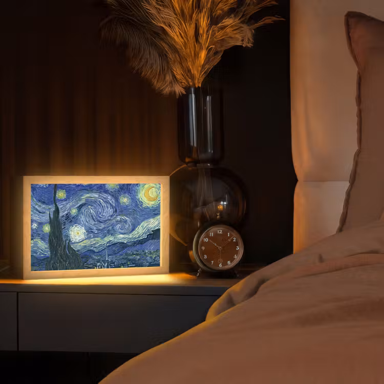 Sterrennacht - Schilderij - Oude meesters - Vincent van Gogh Light Box met kabel (Tafellamp) klein -sfeer1