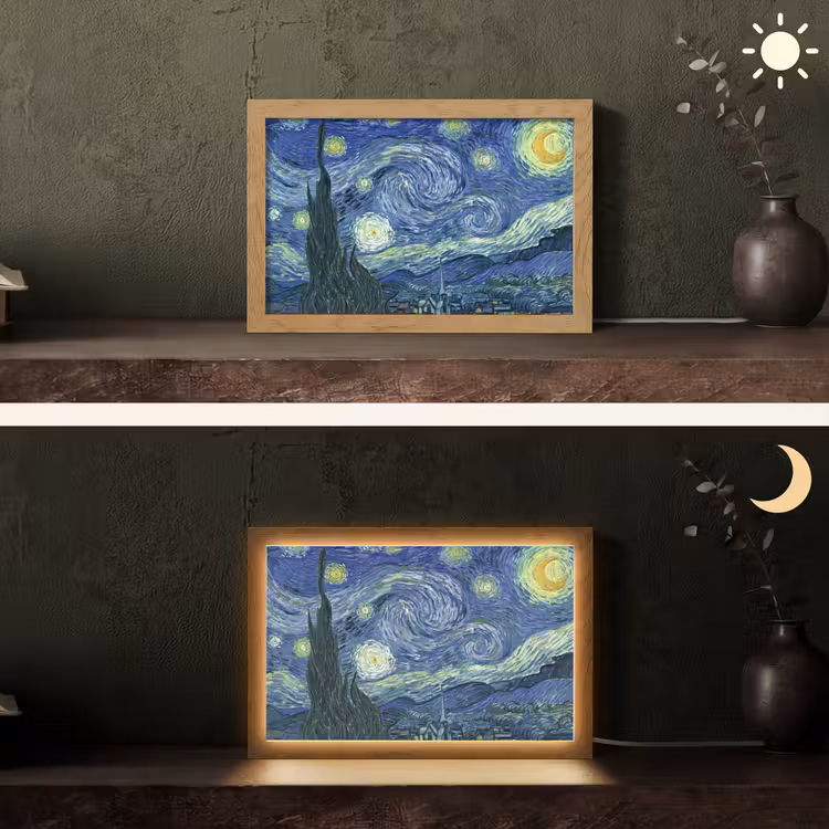 Sterrennacht - Schilderij - Oude meesters - Vincent van Gogh Light Box met kabel (Tafellamp) klein -sfeer3