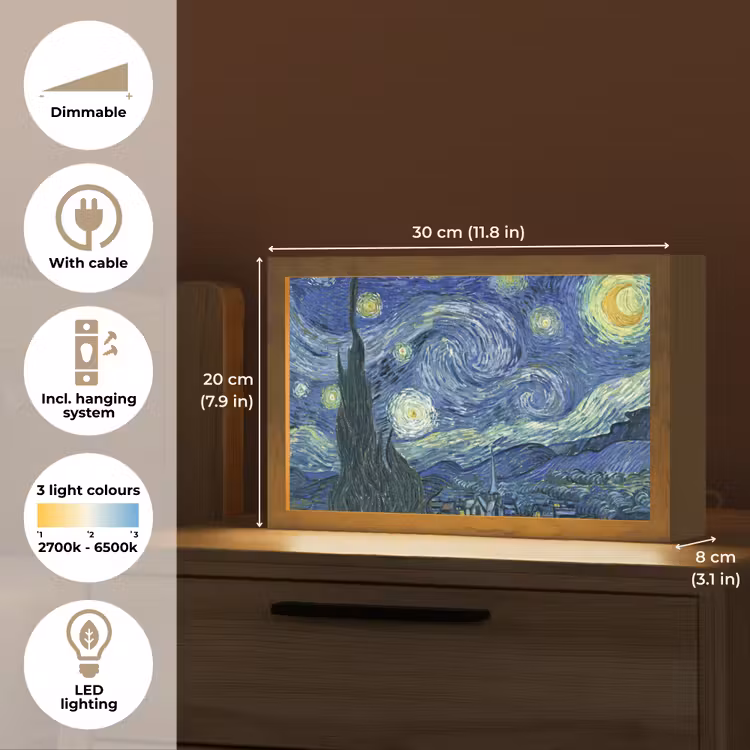 Sterrennacht - Schilderij - Oude meesters - Vincent van Gogh Light Box met kabel (Tafellamp) klein -USP_EN