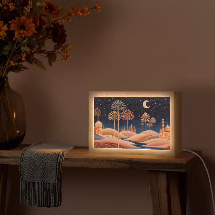 Sterrenhemel - Palmen - Rivier Light Box met kabel (Tafellamp) klein -sfeer4