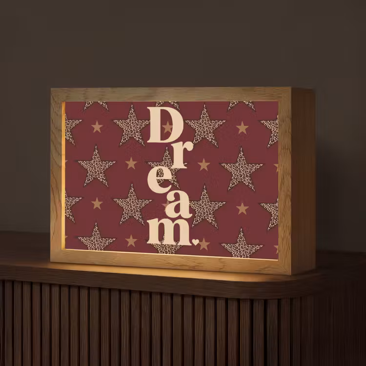 Sterren - Luipaardprint - Dream - Bordeaux Light Box met kabel (Tafellamp) klein -z3d_website