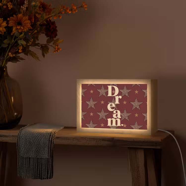 Sterren - Luipaardprint - Dream - Bordeaux Light Box met kabel (Tafellamp) klein -sfeer4