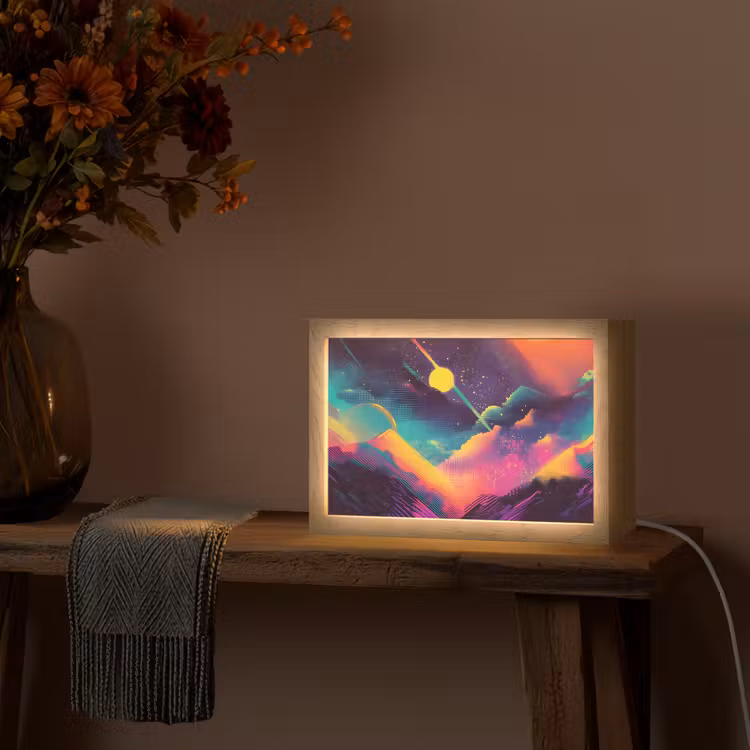 Sterren - Bergen - Kleurrijk Light Box met kabel (Tafellamp) klein -sfeer4
