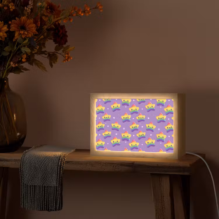 Sterren - Regenboog - Paars Light Box met kabel (Tafellamp) klein 924 -sfeer4