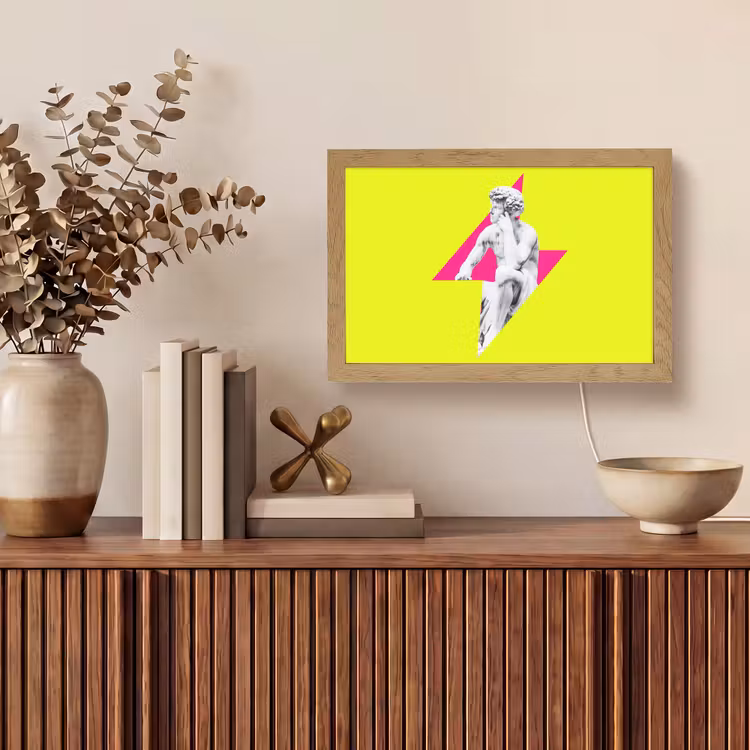 Beeld - Man - Bliksemschicht - Geel Light Box met kabel (Tafellamp) klein -sfeer2
