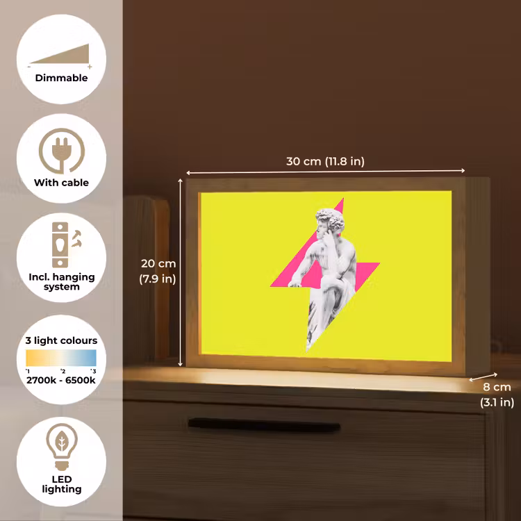 Beeld - Man - Bliksemschicht - Geel Light Box met kabel (Tafellamp) klein -USP_EN