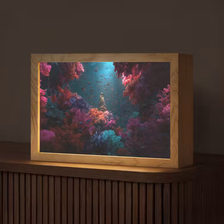 Standbeeld - Zeebodem - Koraal - Kleurrijk Light Box met kabel (Tafellamp) klein -z3d_website