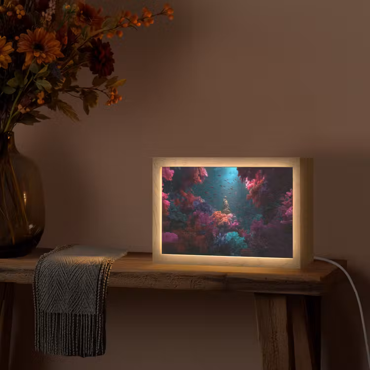 Standbeeld - Zeebodem - Koraal - Kleurrijk Light Box met kabel (Tafellamp) klein -sfeer4