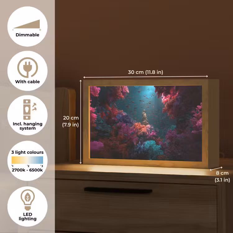 Standbeeld - Zeebodem - Koraal - Kleurrijk Light Box met kabel (Tafellamp) klein -USP_EN