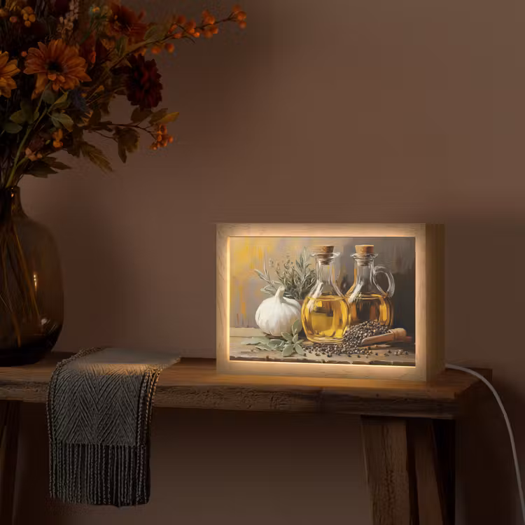 Stilleven - Olijfolie - Knoflook - Kruiden Light Box met kabel (Tafellamp) klein -sfeer4