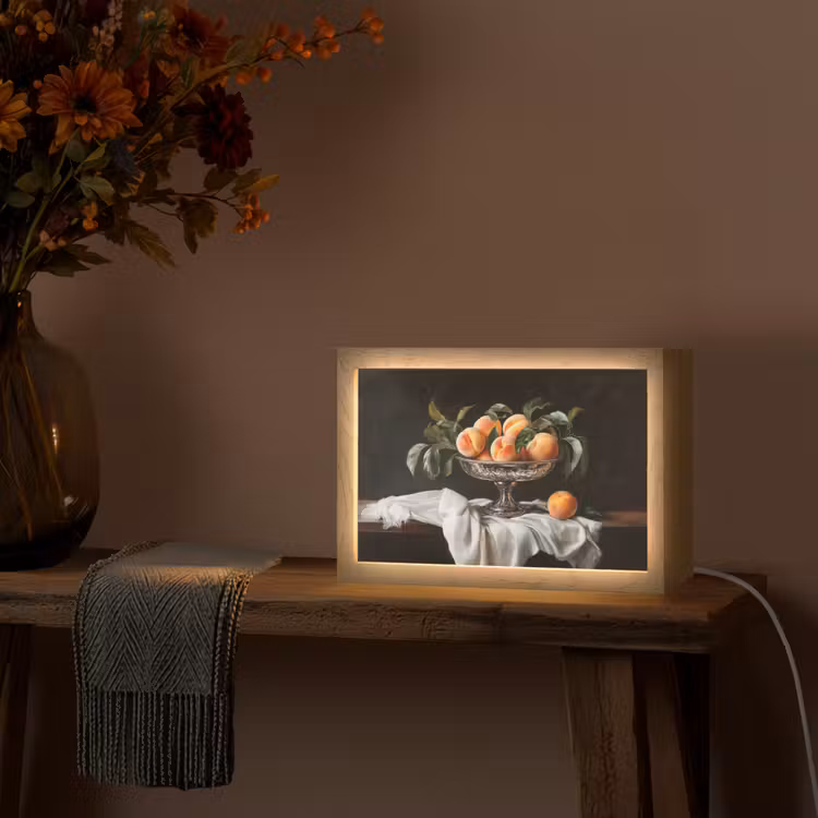 Stilleven - Perziken - Vintage Light Box met kabel (Tafellamp) klein -sfeer4