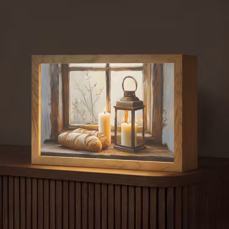 Stilleven - Rustiek - Kaarsen - Broden - Raam Light Box met kabel (Tafellamp) klein -z3d_website