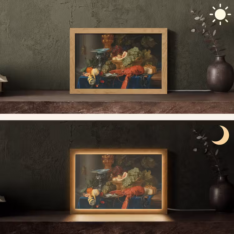 Stilleven met een gouden bokaal - Schilderij - Oude meesters Light Box met kabel (Tafellamp) klein -sfeer3