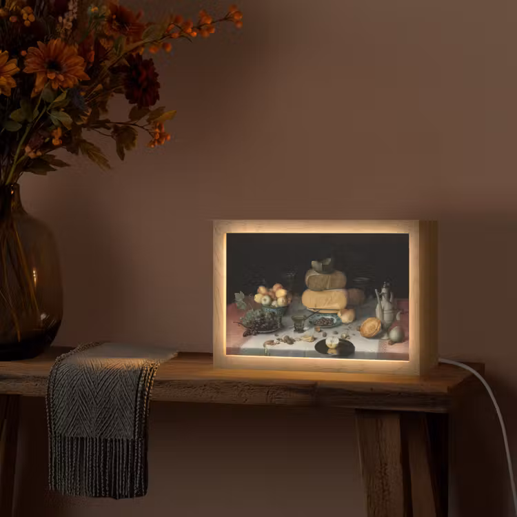 Stilleven met kazen - Kunstwerk - Oude meesters Light Box met kabel (Tafellamp) klein -sfeer4