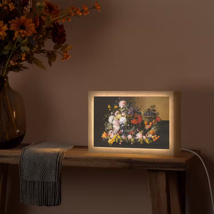 Stilleven met bloemen en fruit - Kunstwerk - Oude meesters Light Box met kabel (Tafellamp) klein -sfeer4