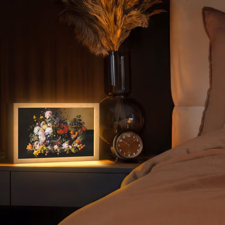 Stilleven met bloemen en fruit - Kunstwerk - Oude meesters Light Box met kabel (Tafellamp) klein -sfeer1