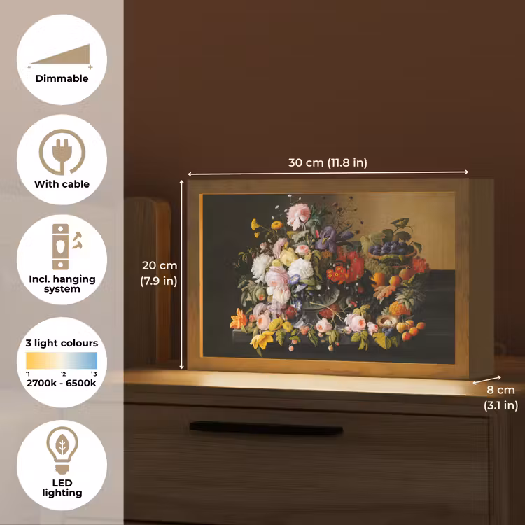 Stilleven met bloemen en fruit - Kunstwerk - Oude meesters Light Box met kabel (Tafellamp) klein -USP_EN