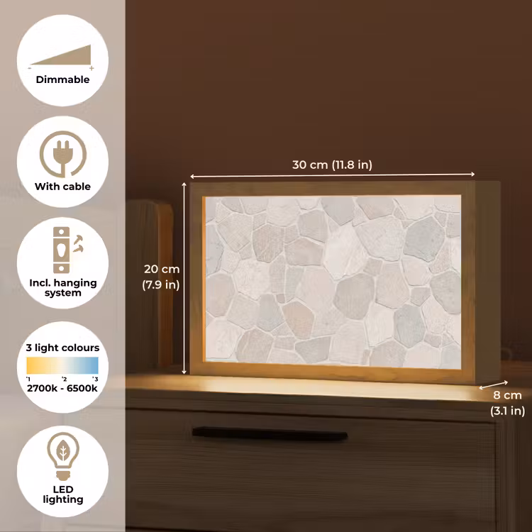 Steen - Patroon - Textuur - Beige Light Box met kabel (Tafellamp) klein -USP_EN