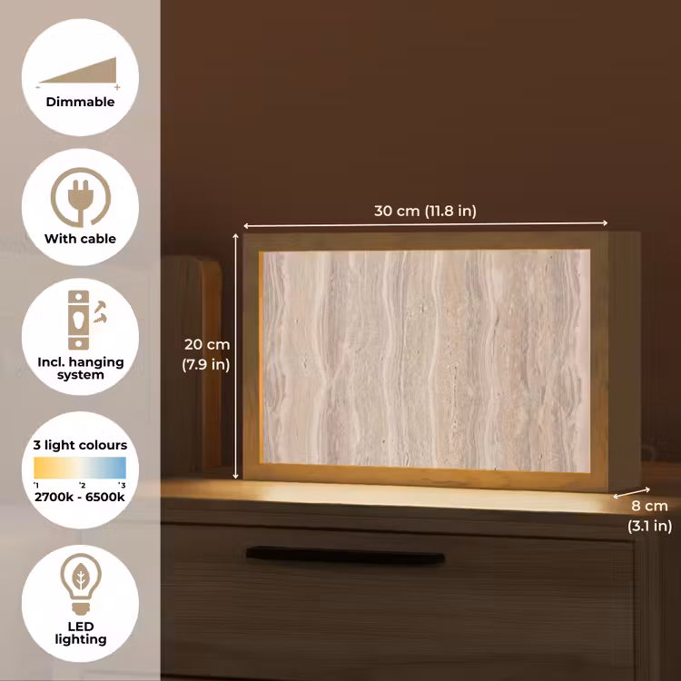 Steen - Patroon - Textuur - Natuurlijk - Beige Light Box met kabel (Tafellamp) klein -USP_EN