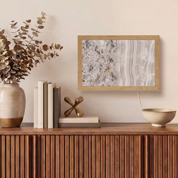 Steen - Textuur - Abstract - Beige - Wit Light Box met kabel (Tafellamp) klein -sfeer2