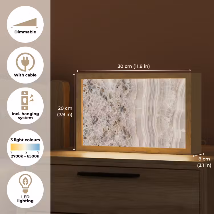 Steen - Textuur - Abstract - Beige - Wit Light Box met kabel (Tafellamp) klein -USP_EN
