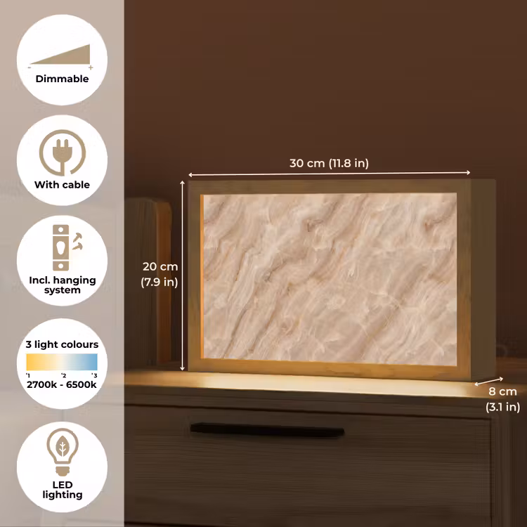 Steen - Ader - Natuur - Modern - Beige Light Box met kabel (Tafellamp) klein -USP_EN