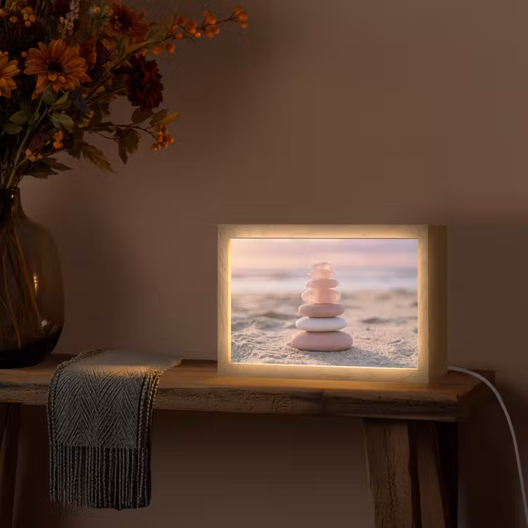 Stenen - Zand - Roze Light Box met kabel (Tafellamp) klein -sfeer4
