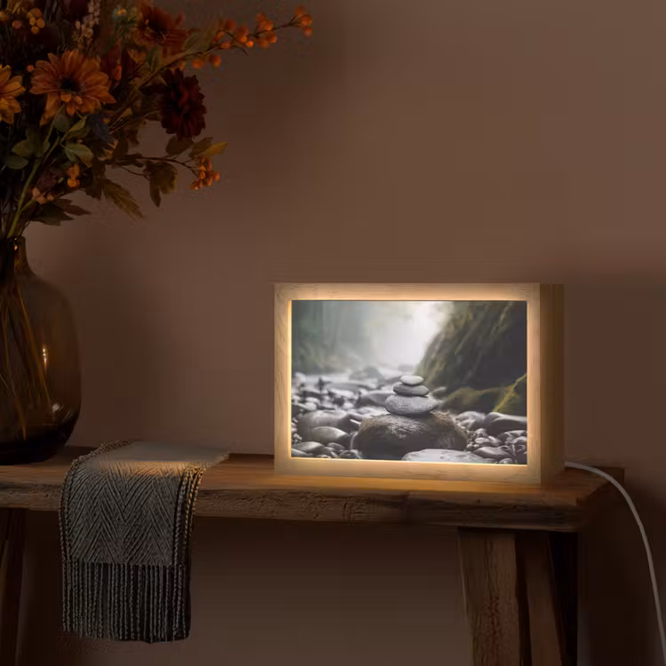 Stenen - Stapel - Natuur Light Box met kabel (Tafellamp) klein -sfeer4