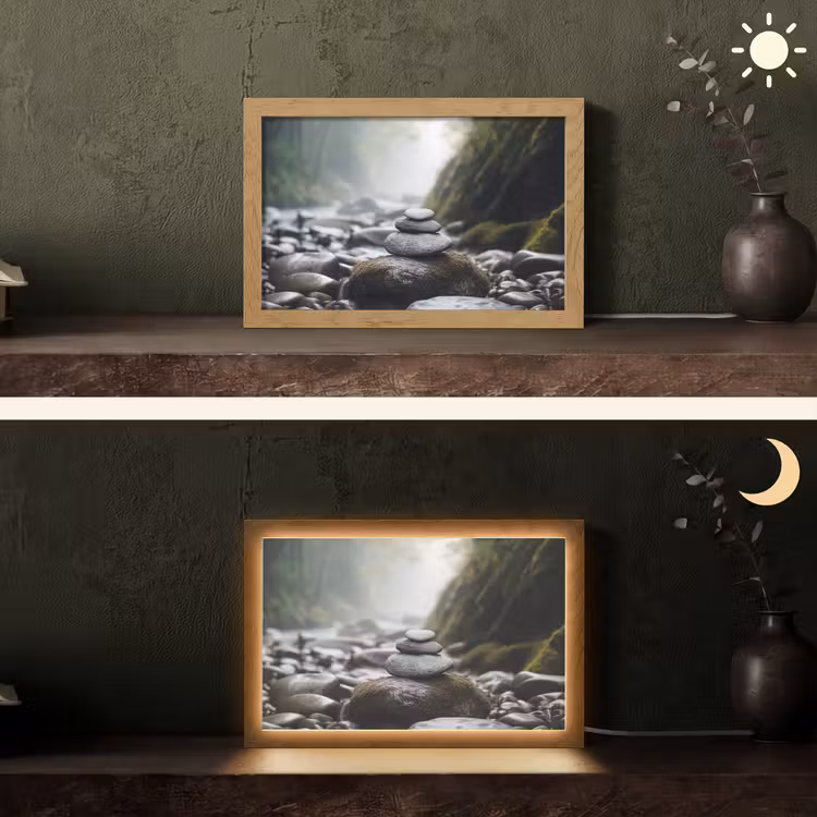 Stenen - Stapel - Natuur Light Box met kabel (Tafellamp) klein -sfeer3