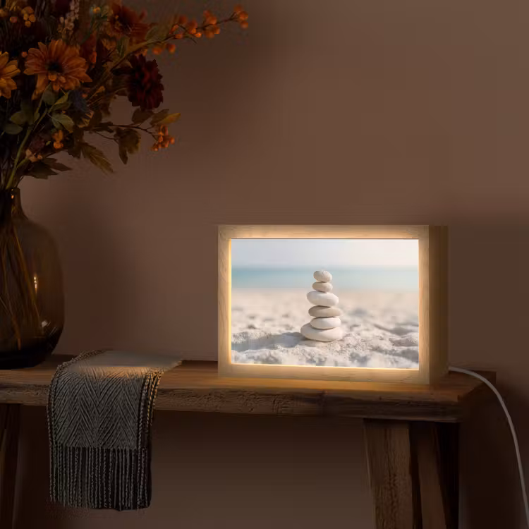 Stenen - Stapel - Zand - Zee Light Box met kabel (Tafellamp) klein -sfeer4