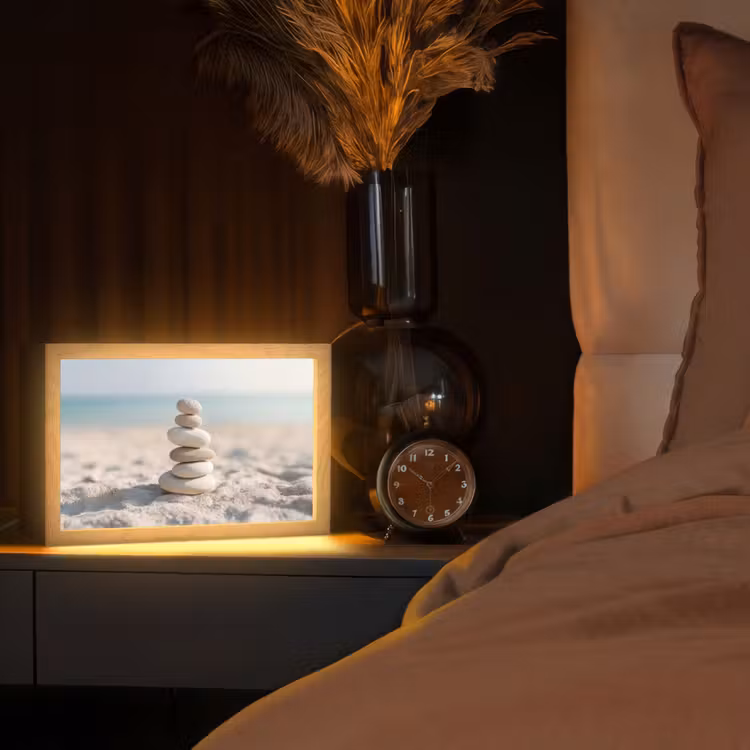 Stenen - Stapel - Zand - Zee Light Box met kabel (Tafellamp) klein -sfeer1