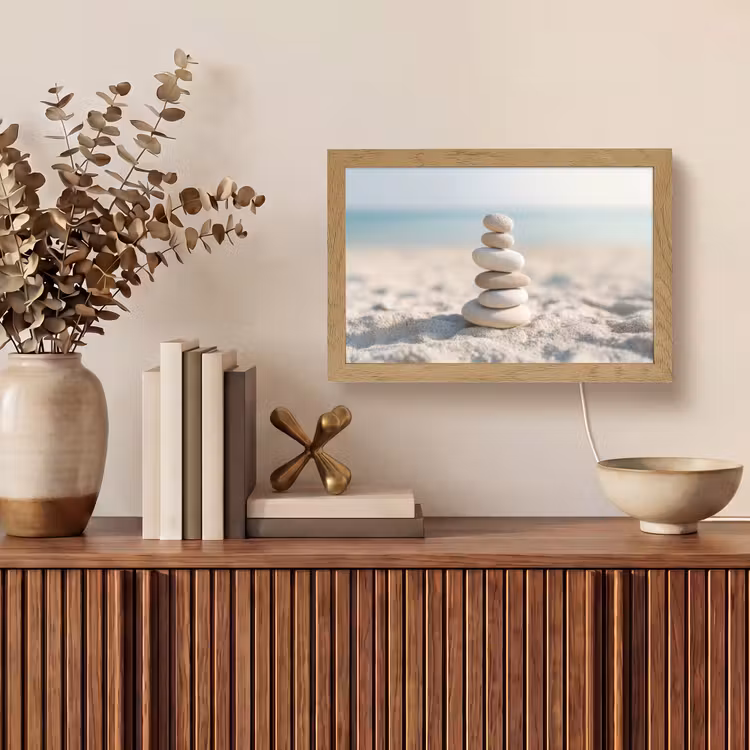 Stenen - Stapel - Zand - Zee Light Box met kabel (Tafellamp) klein -sfeer2