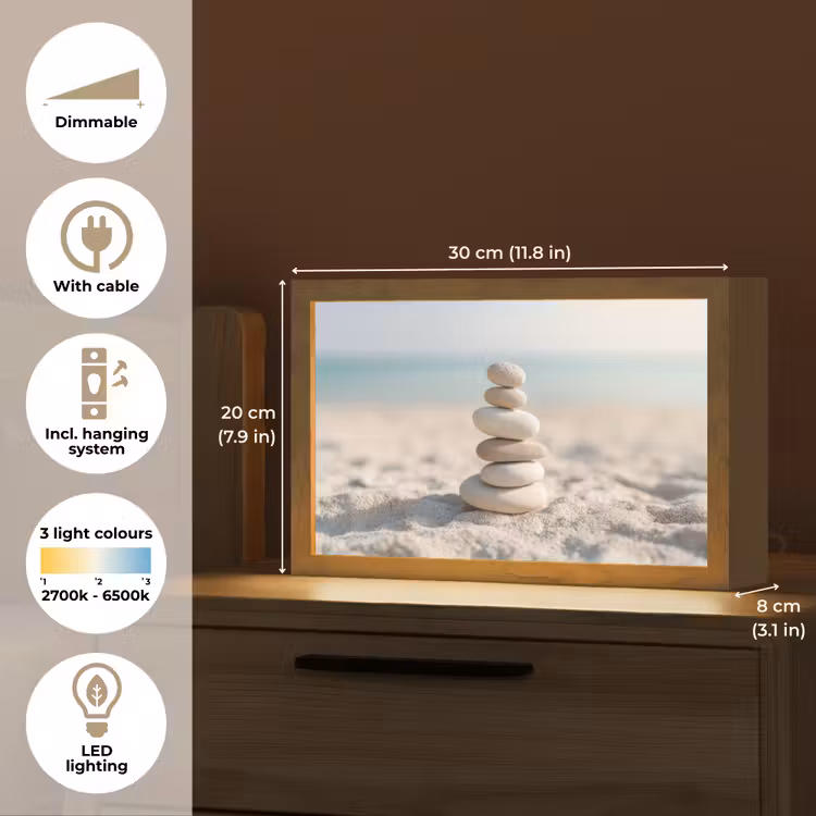 Stenen - Stapel - Zand - Zee Light Box met kabel (Tafellamp) klein -USP_EN