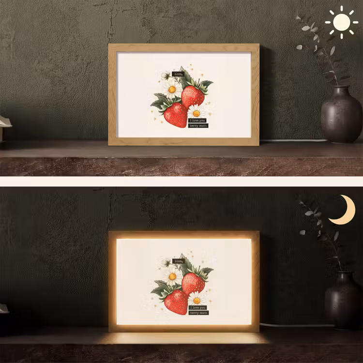 Aardbeien - Madeliefjes - Quote - Sterretjes Light Box met kabel (Tafellamp) klein -sfeer3