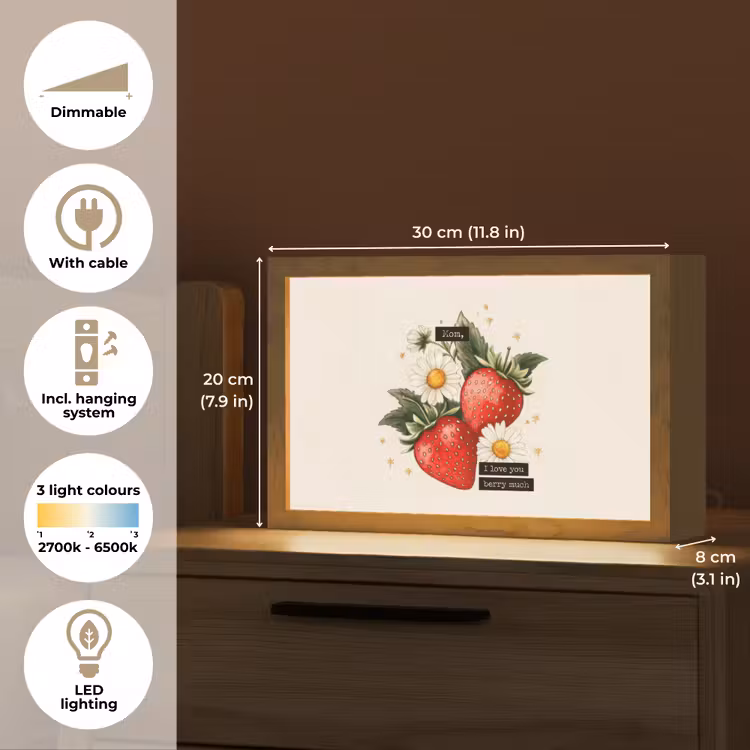 Aardbeien - Madeliefjes - Quote - Sterretjes Light Box met kabel (Tafellamp) klein -USP_EN