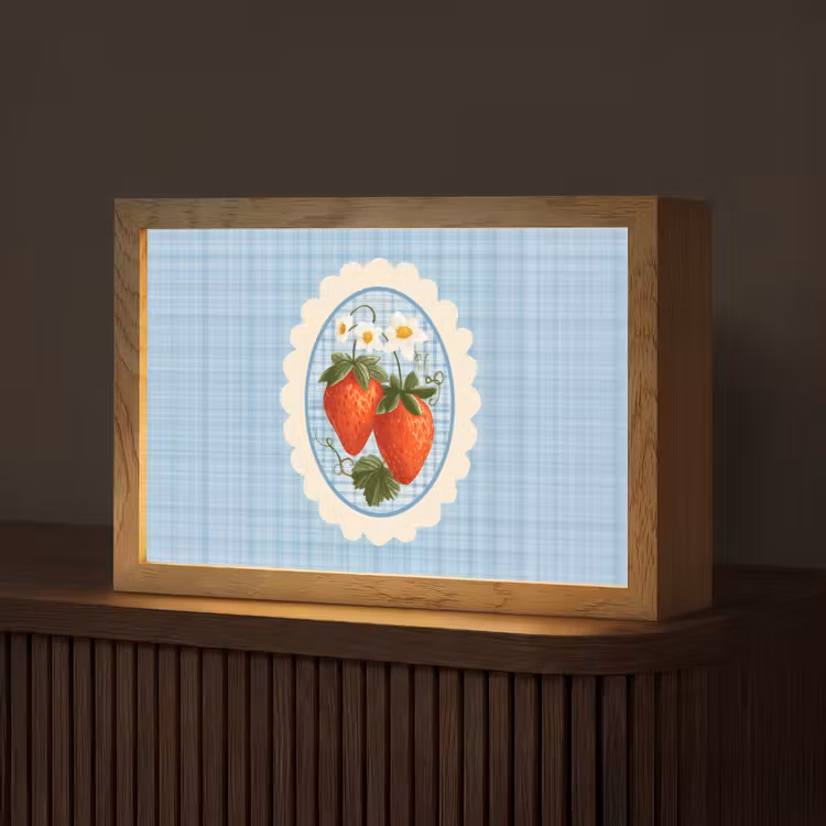 Aardbeien - Lijst - Rood - Geruit Light Box met kabel (Tafellamp) klein -z3d_website