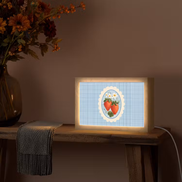 Aardbeien - Lijst - Rood - Geruit Light Box met kabel (Tafellamp) klein -sfeer4
