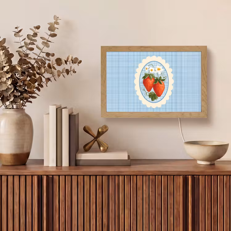 Aardbeien - Lijst - Rood - Geruit Light Box met kabel (Tafellamp) klein -sfeer2