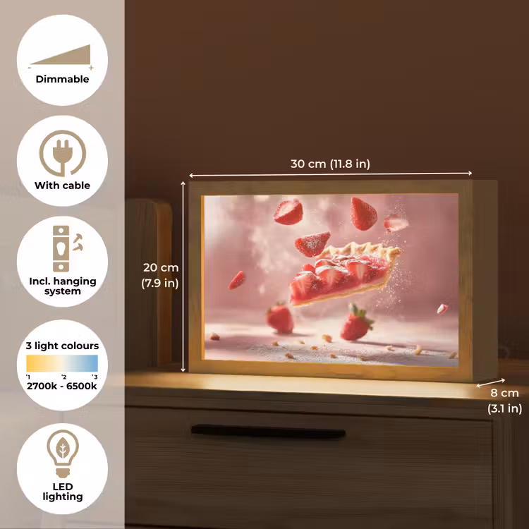 Aardbei - Taart- Eten - Roze Light Box met kabel (Tafellamp) klein -USP_EN